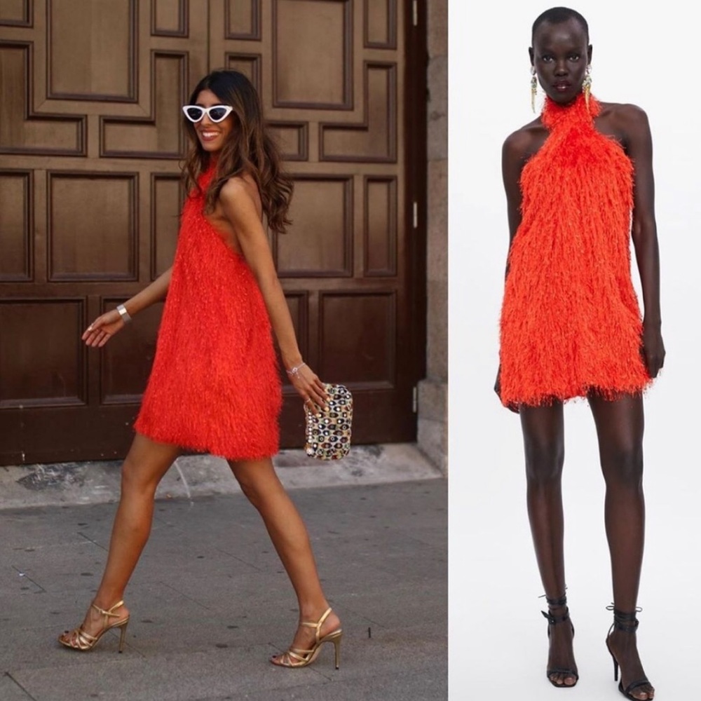 ✖️SOLD✖️ Zara orange fringe halter mini dress - Picture 4 of 8